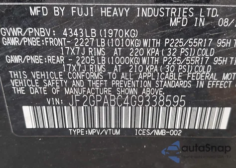 2016 Subaru Crosstrek 2.0I Premium z USA, uszkodzony, nr VIN JF2GPABC4G9338595